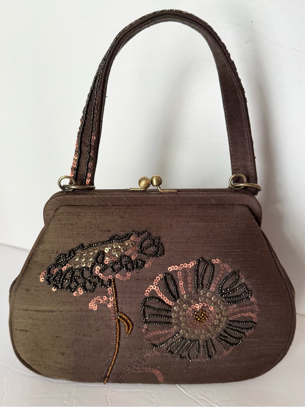 Talbots Silk Embellished Kisslock Handbag - Picture 6 of 16